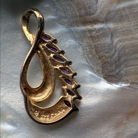 14k over 925 Sterling silver amethyst pendant. - Picture 3 of 4